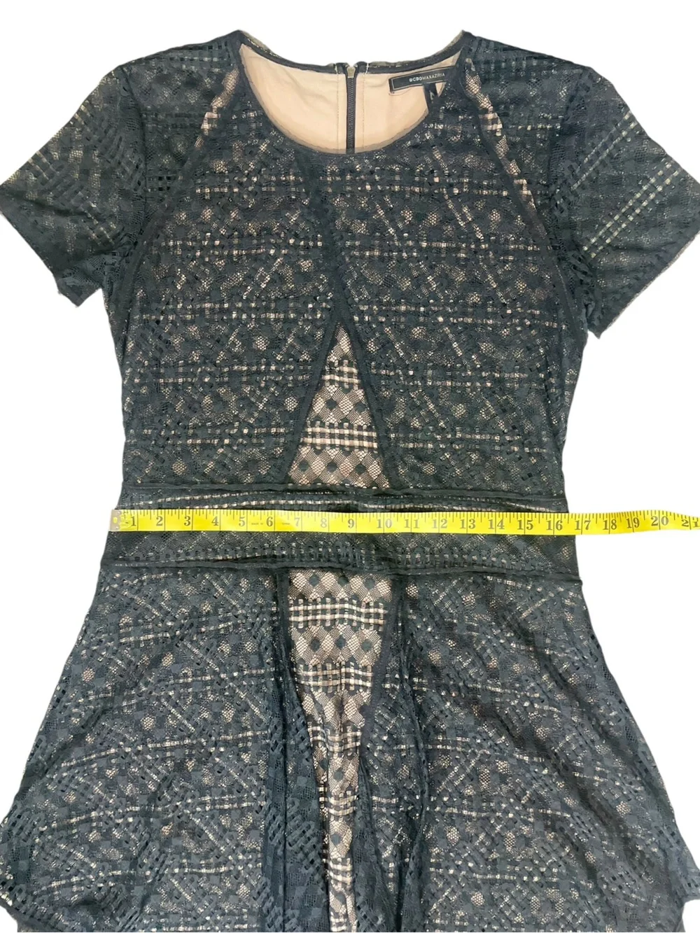 BCBGMaxAzria “Aileen” Black Lace Fit-and-Flare Mini Dress